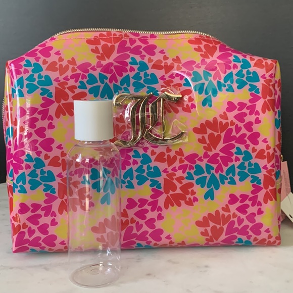 Juicy Couture Multi-Color Heart Print Soft PVC Wedge Cosmetic Bag - Picture 13 of 16